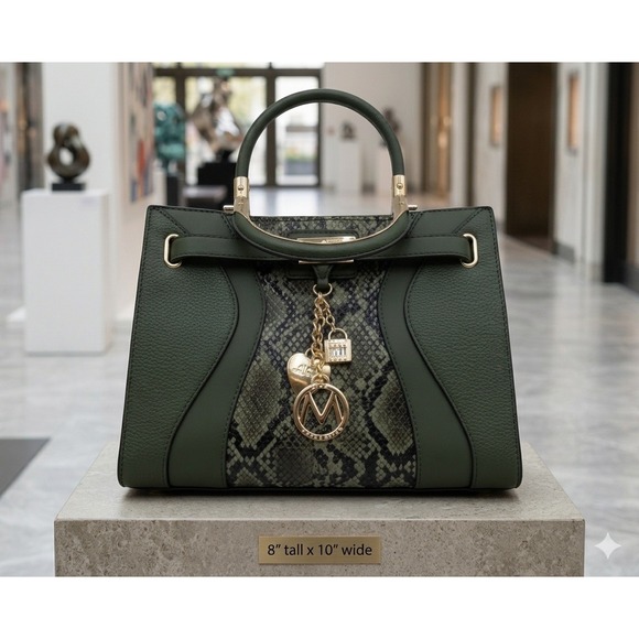 Mia K Collection Handbags - Mia K Collection Forest Green Snakeskin Satchel Handbag Gold Hardware MKF-7115GN
